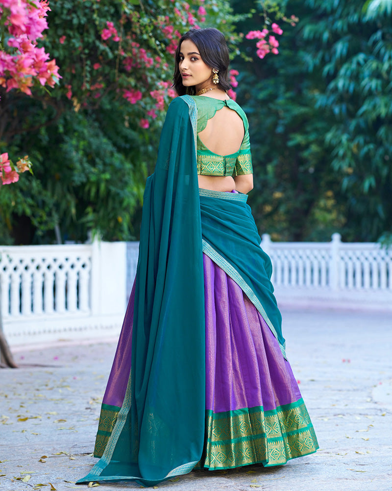 Luvender Color Kanchipuram Silk Designer Half Saree