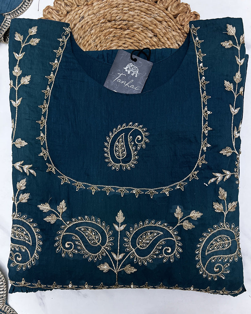 Dark Green Color Mal Cotton Three Piece Kurti Suit