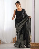 Black Color Heavy Georgette Embroidered Saree