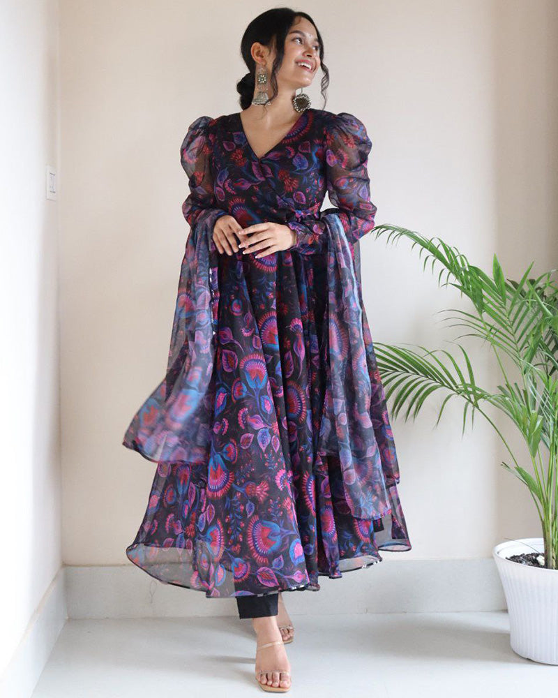 Multi Black Color Printed Soft Georgette Anarkali Suit