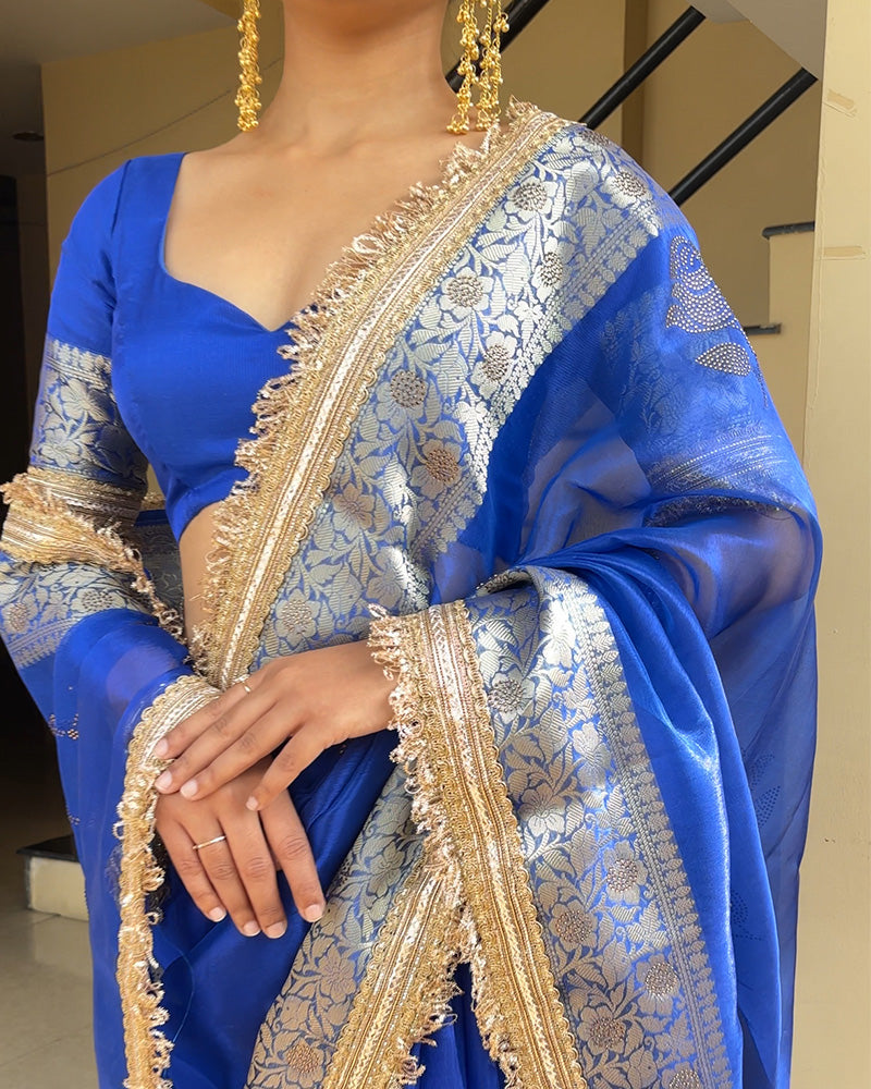 Blue Color Banarasi Tissue Silk Stone Work Saree