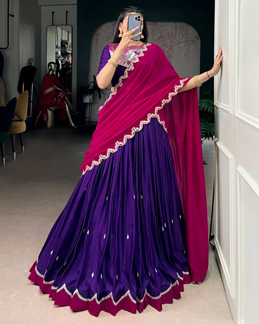 Purple Color Naysha Silk Embroidered Lehenga Choli