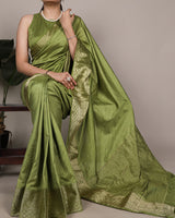 Pista Color Nylon Dola Silk Zari Weaving Saree