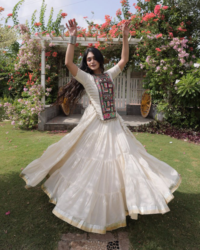 Four Color Kora Cotton Navratri Lehenga Set