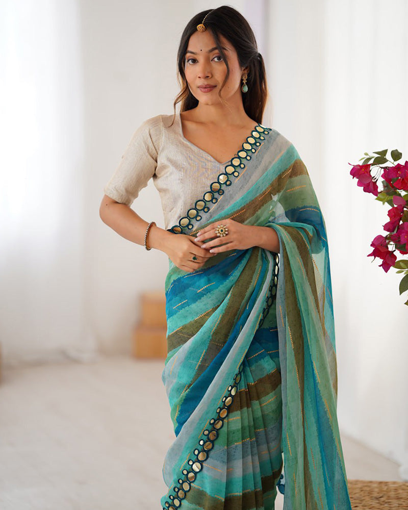 Pista Color Heavy Smooth Chiffon Saree
