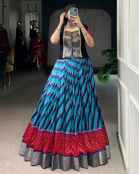 Firozi Color Tasar Silk Laheriya Printed Lehenga Choli