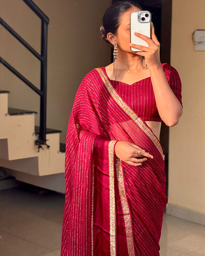 Maroon Color Pure Viscose Georgette Saree