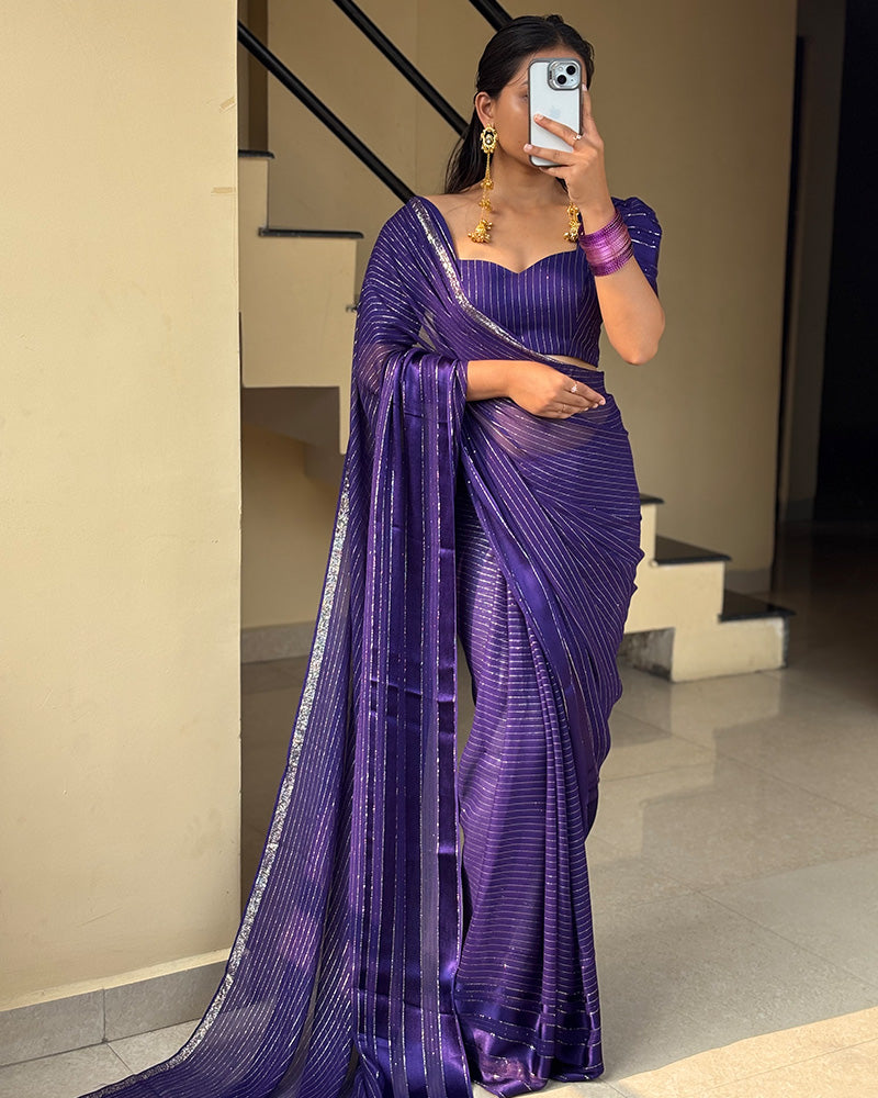 Purple Color Pure Viscose Georgette Saree