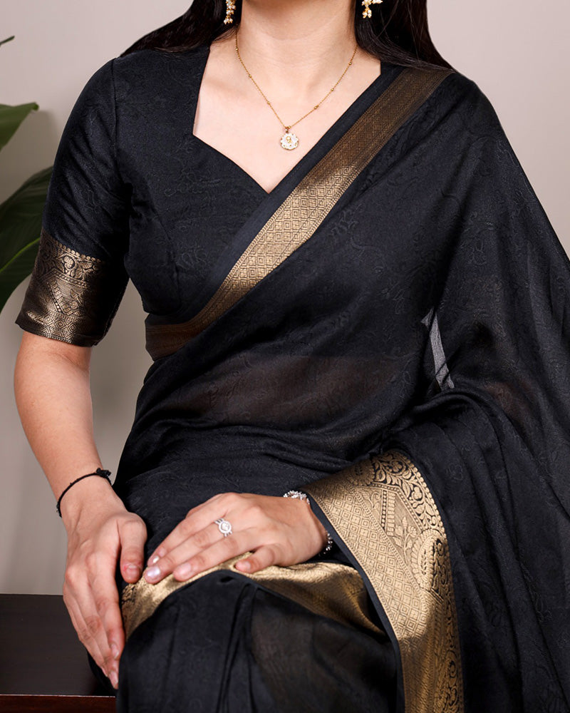 Black Color Zari Weaving Mass Mello Saree