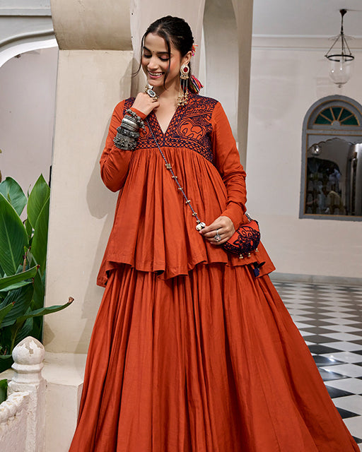 Orange Color Pure Cotton Navratri Lehenga Choli