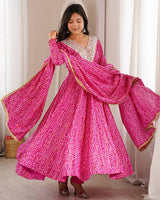Pink Color Rayon Mirror Embroidered Anarkali Suit