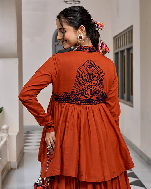 Orange Color Pure Cotton Navratri Lehenga Choli