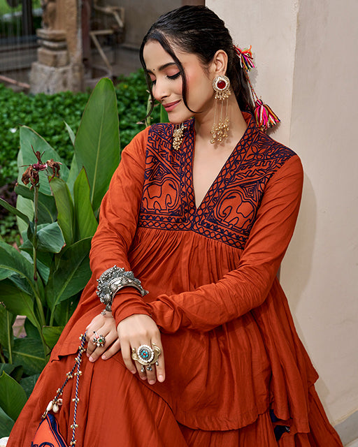 Orange Color Pure Cotton Navratri Lehenga Choli