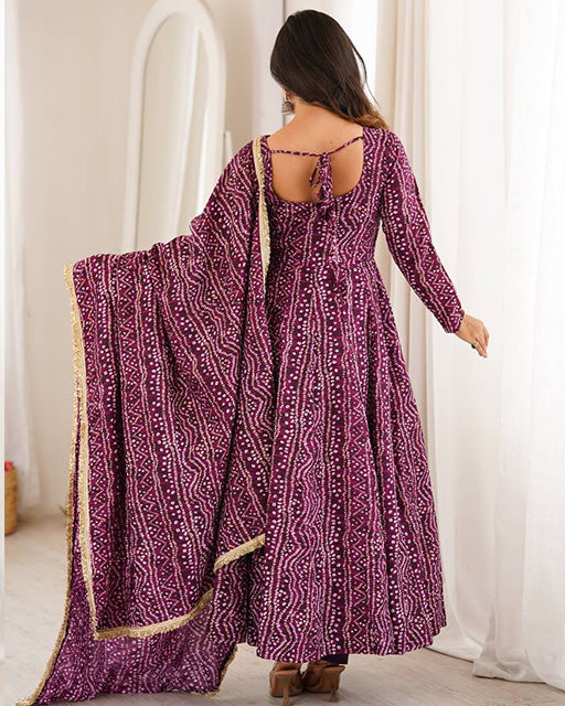 Wine Color Rayon Mirror Embroidered Anarkali Suit