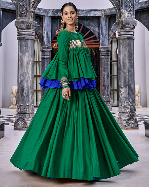Green Color Cotton Navratri Lehenga Choli