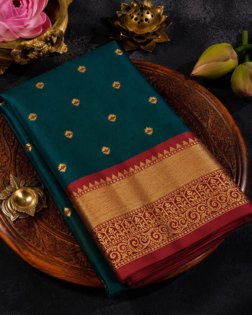 Peacock Blue Color Banarasi Katan Silk Saree