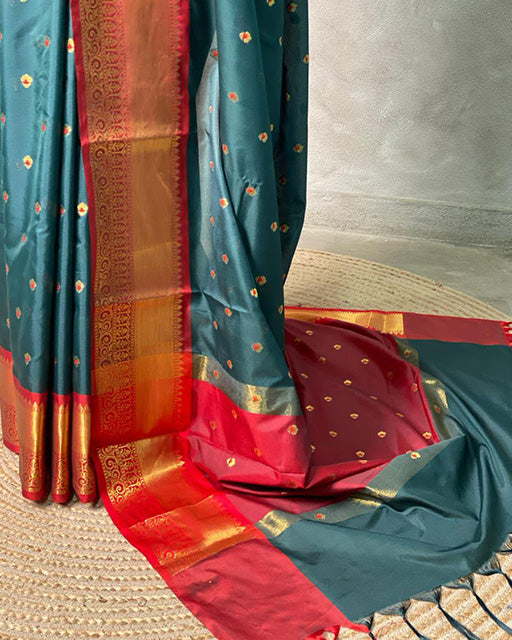 Peacock Blue Color Banarasi Katan Silk Saree
