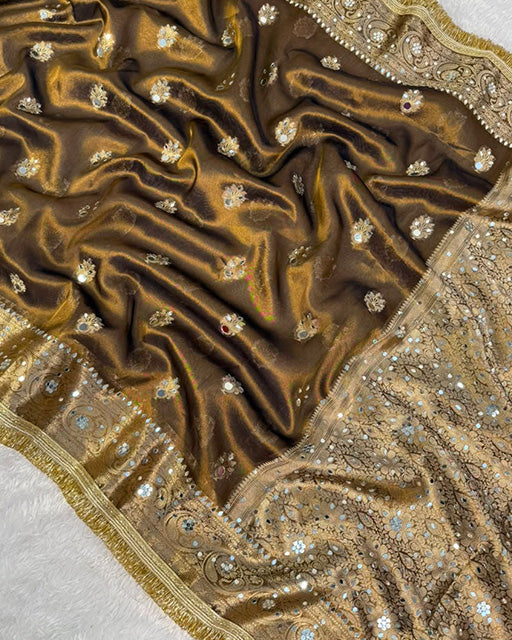Antique Brown Color Tissue Silk Saree