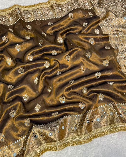 Antique Brown Color Tissue Silk Saree