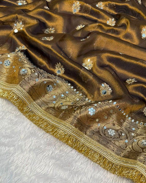 Antique Brown Color Tissue Silk Saree
