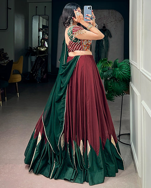 Maroon Color Chinon With Gamthi Work Navratri Lehenga Choli