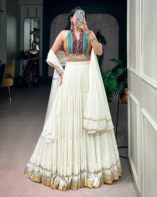 Elegant White Color Lightweight Navratri Lehenga Set