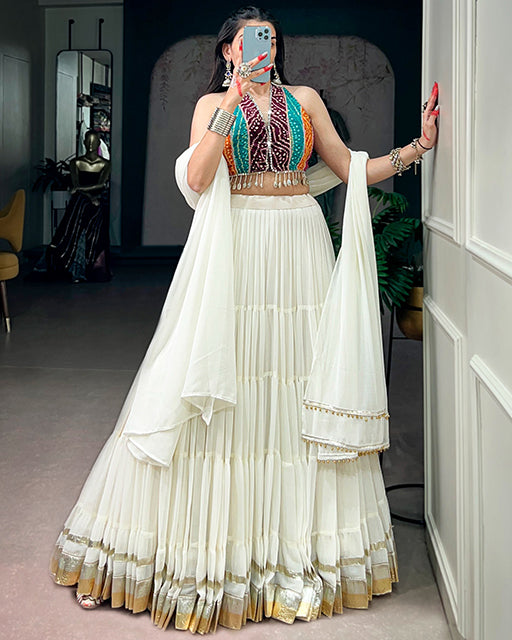 Elegant White Color Lightweight Navratri Lehenga Set
