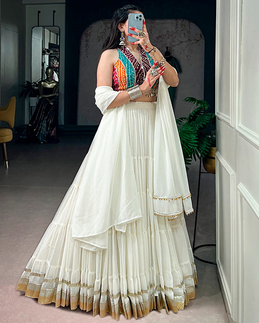 Elegant White Color Lightweight Navratri Lehenga Set