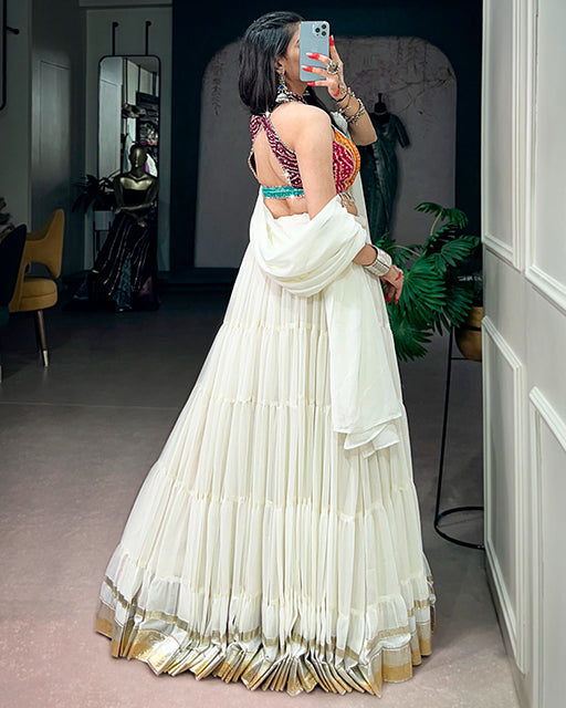 Elegant White Color Lightweight Navratri Lehenga Set