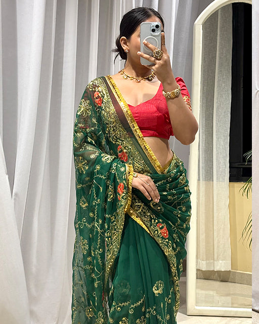 Green Color Premium Royal Georgette Saree
