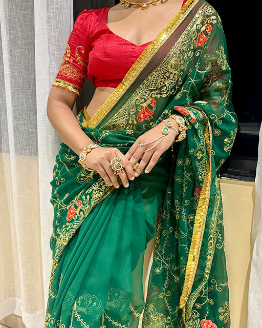 Green Color Premium Royal Georgette Saree