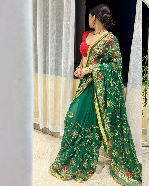 Green Color Premium Royal Georgette Saree