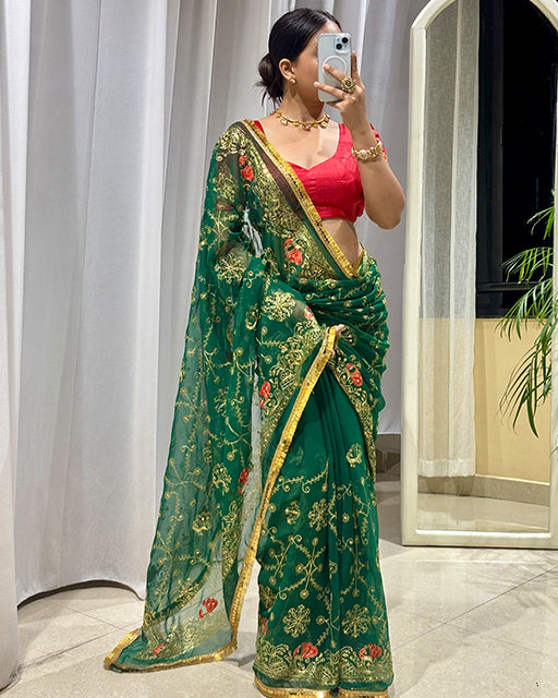 Green Color Premium Royal Georgette Saree