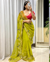 Parrot Green Color Premium Royal Georgette Saree