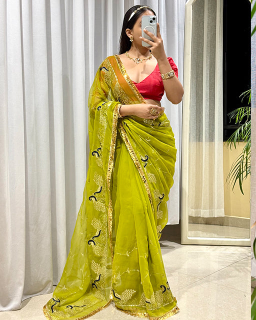 Parrot Green Color Premium Royal Georgette Saree