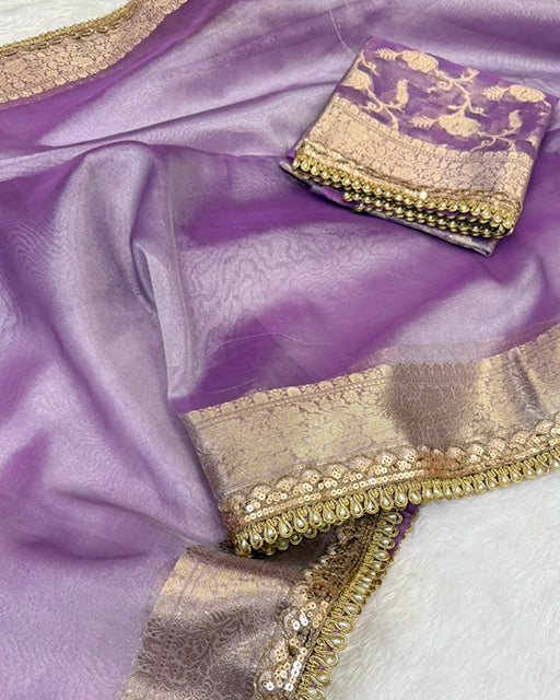 Sky Blue Color Soft Banarasi Silk Pearl Work Saree