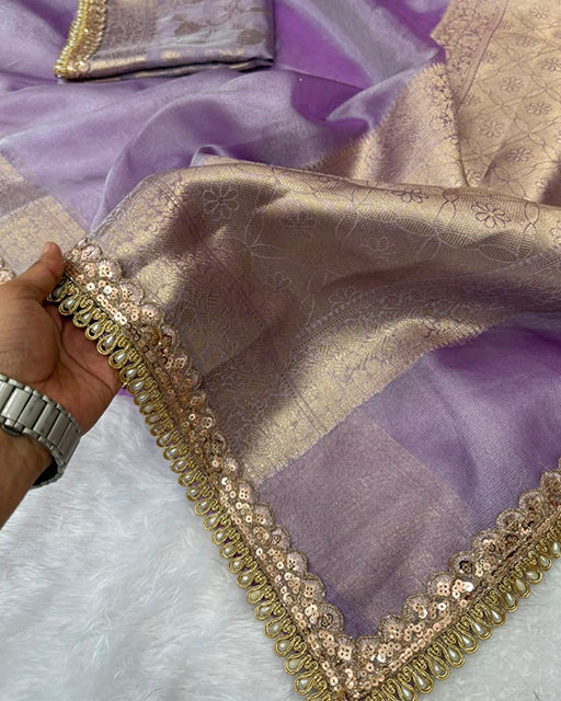 Sky Blue Color Soft Banarasi Silk Pearl Work Saree