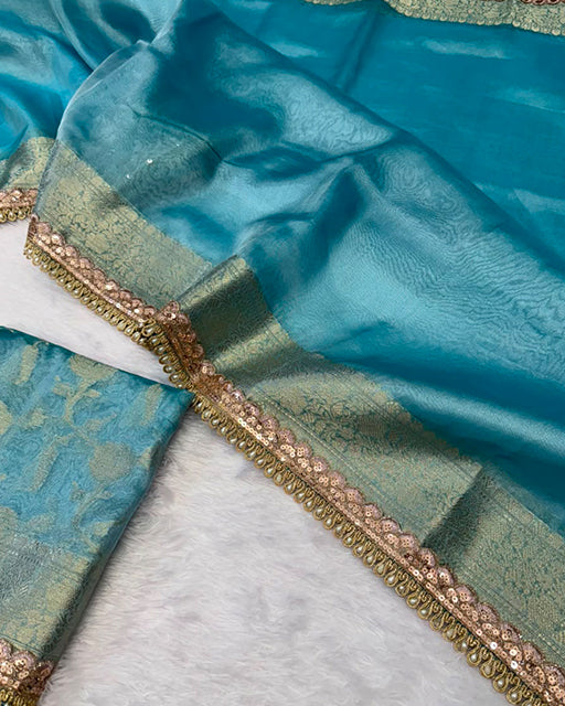 Sky Blue Color Soft Banarasi Silk Pearl Work Saree