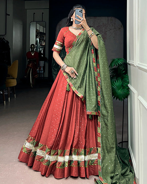 Rust Red Color Pure Chanderi Zari Weaving Half Saree