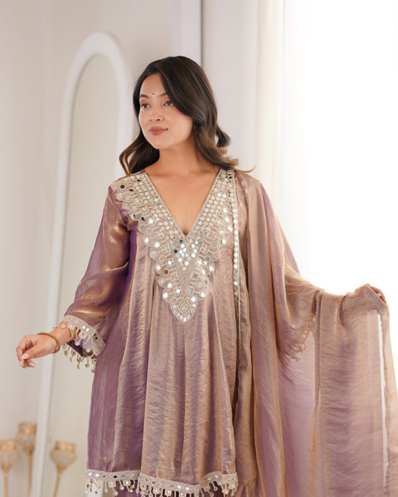 Purple Color Fendi Silk Embroidered Plazzo Suit