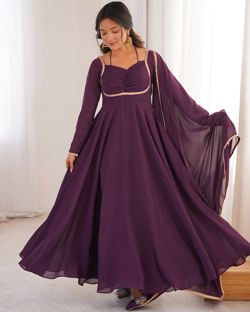 Wine Color Pure Blooming Georgette Anarkali Gown