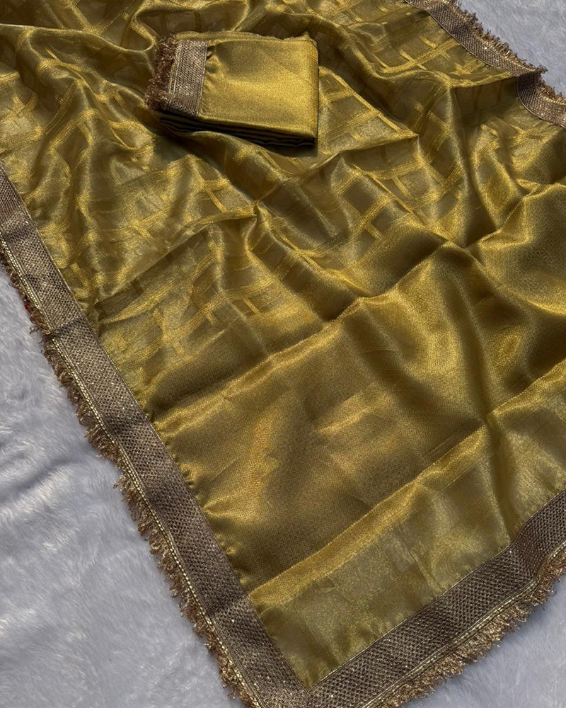 Golden Color Banarasi Gharchola Tissue Silk Saree