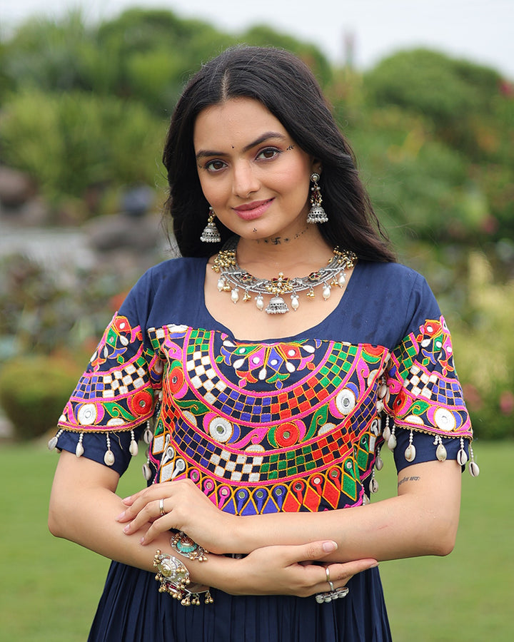 Royal Blue Color Rayon Navratri Gown
