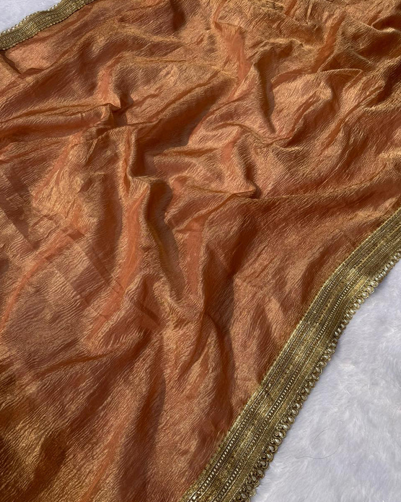 Premium Orange Color Tissue Crush Saree