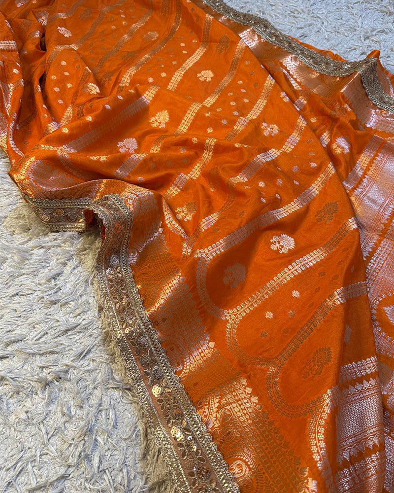 Orange Color Banarasi Katan Soft Silk Saree