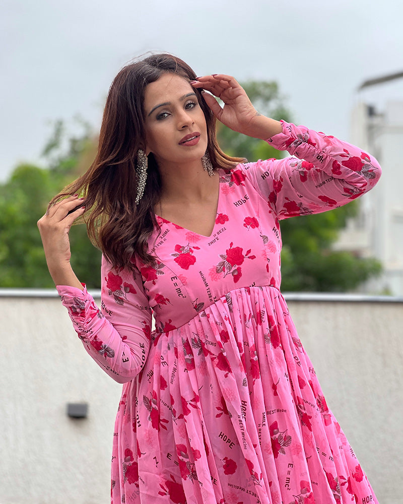 Pink Color Georgette Floral Printed Tunic