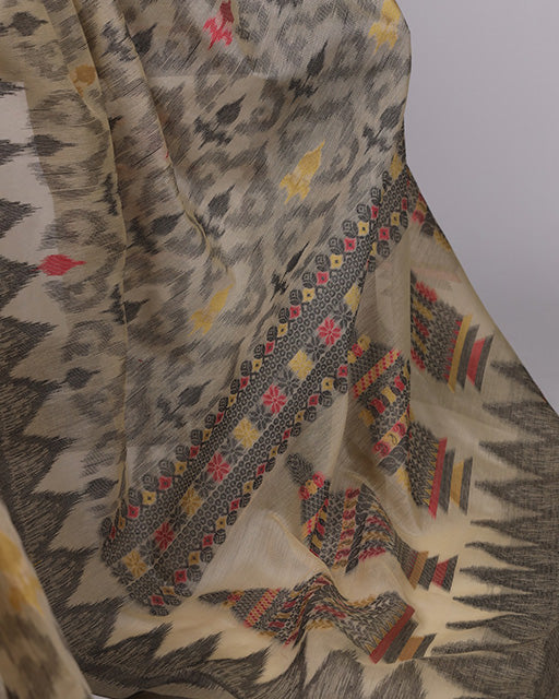 Cream Color Thread Weaving Poly Cotton Saree