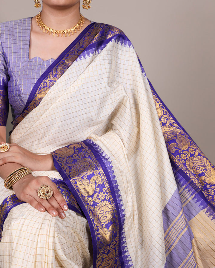 Royal Blue Color Poly Cotton Zari Weaving Saree