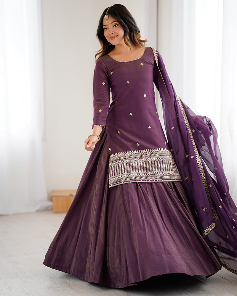 Dusty Mauve Color Western Style Embroidered Lehenga Choli