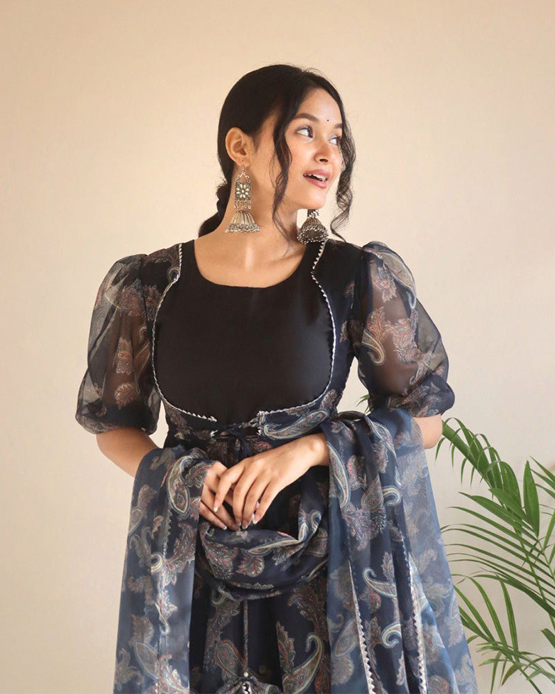 Black Color Georgette Printed Three Piece Anarkali Suit